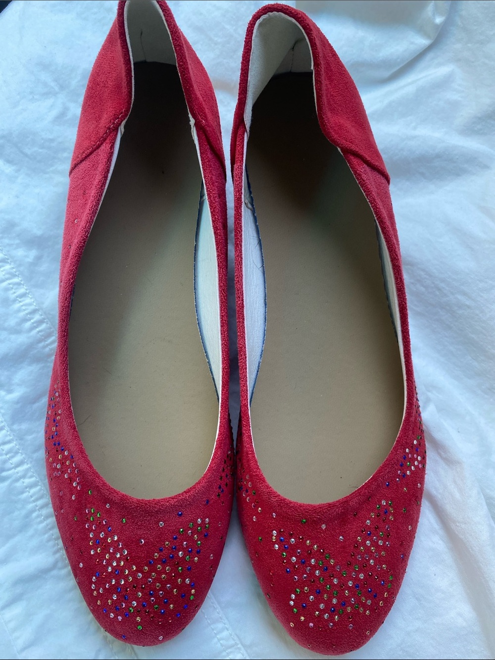 Love Red Suede Ballet Flats with Butterfly Rhinestone -10